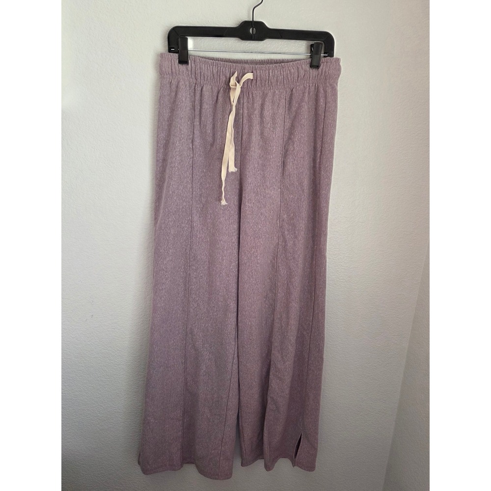 WIN WIN Womens Wide Leg Lounge Pants Heathered Mauve Plum Seam Detail Large